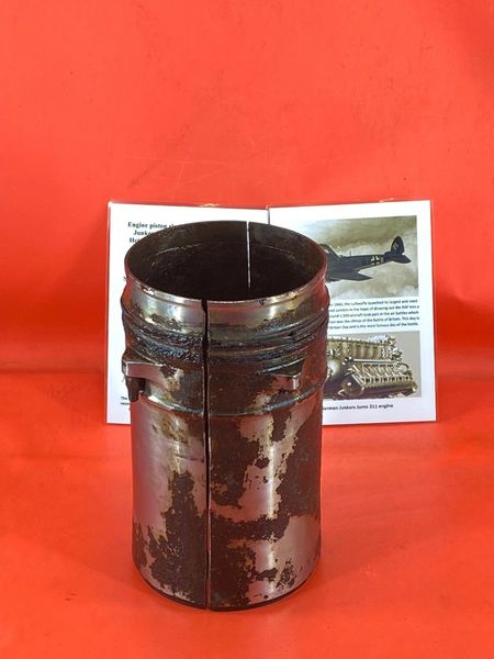 Very rare complete engine piston sleeve nice condition from an engine on German Heinkel He 111H-2 work number 5481,shot down and crashed on Bourne Farm in Sandhurst at 3.30pm on 15th September 1940 during the hardest day in Battle of Britain.