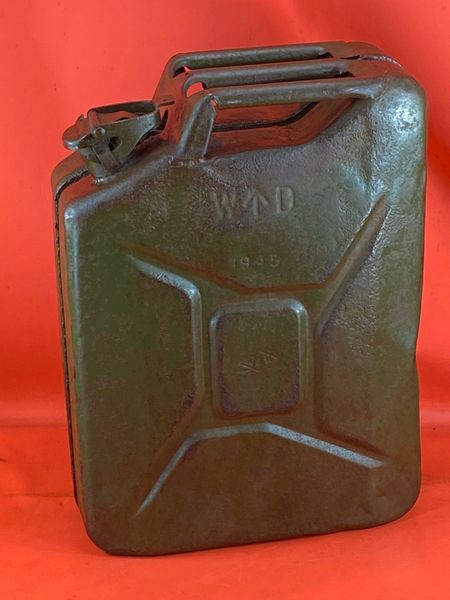 British fuel can the famous Jerry can dated 1945,maker marked with a lots of original green paintwork found on a flea market in Berlin April 1945 battle