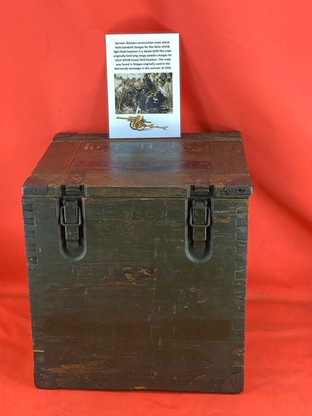 Very rare German ammunition wooden crate which held standard charges for the 10cm LFH18 light field howitzer it is maker marked dated 1939,nice condition original paintwork found in Dieppe originally used in the Normandy campaign in the summer of 1944