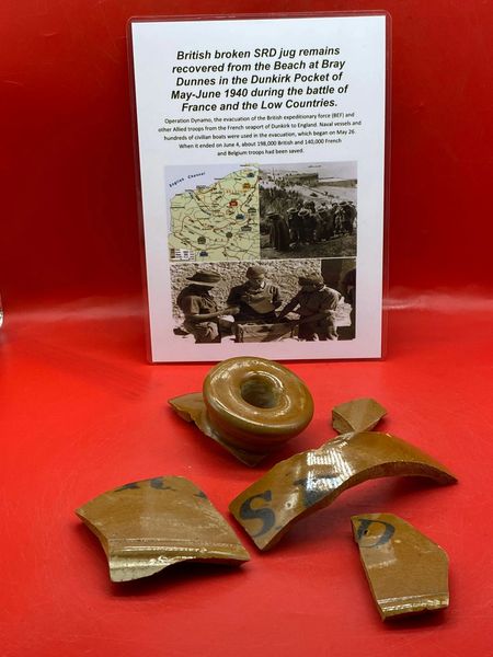 Broken British army SRD jug remains nice clean relics recovered from Bray Dunnes area in the Dunkirk Pocket of May-June 1940 during the battle of France and the Low Countries