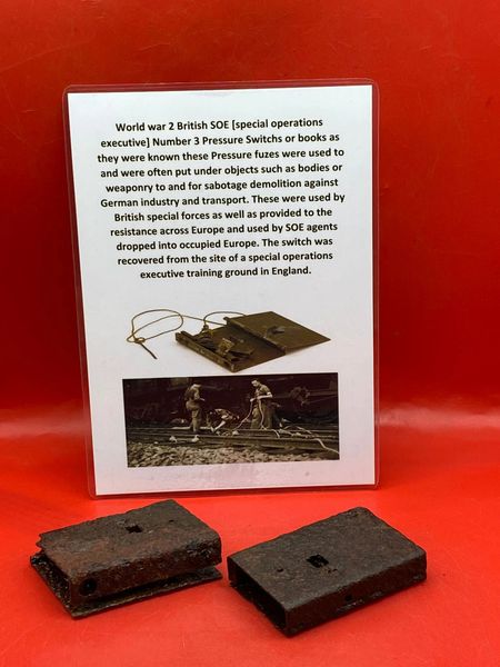 World war 2 British SOE [special operations executive] Number 3 Pressure Switchs or books these were often put under objects to make booby traps and for sabotage demolition recovered from the site of a SOE training ground in England.