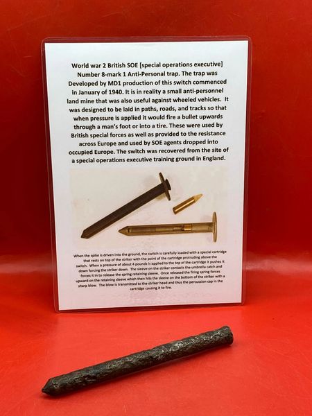 Very rare World war 2 British SOE [special operations executive] Number 8 Mark I anti-personnel Switch these were used as a booby trap that pushed in to ground fired bullet in to victims foot recovered from the site of a SOE training ground in England.