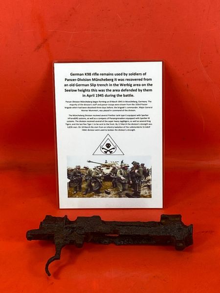 German K98 rifle breach section solid relic condition used by soldier of Panzer Division Muncheberg recovered from an old German Slip trench in the Werbig area on the Seelow heights April 1945 battlefield