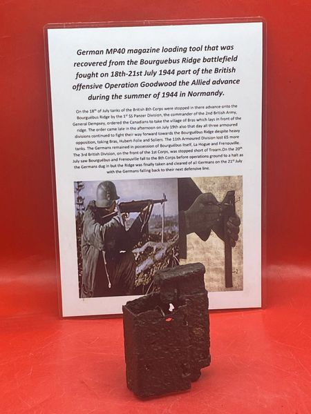 Nice relic German MP40 machine gun ammunition loading tool nice relic condition recovered from a field near Trun a pit dug by the allies where lots of German equipment buried after the battle in the Falaise Pocket,Normandy in France 1944