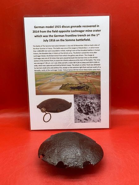 Rare German model 1915 Discus Grenade remains rusty but nice solid relic recovered in 2014 from field opposite Lochnagar mine crater at La Boisselle on the 1st July 1916 Somme battlefield