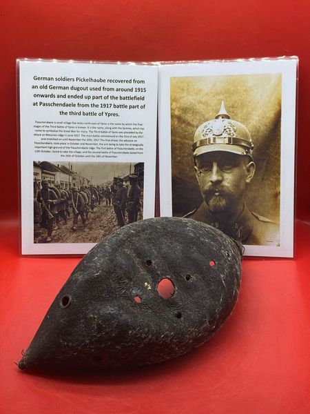 Very rare battlefield relic a German soldiers pickelhaube solid relic condition recovered from old German dugout used from around 1915 and ended up on the battlefield at Passchendaele,1917 part of the third battle of Ypres.