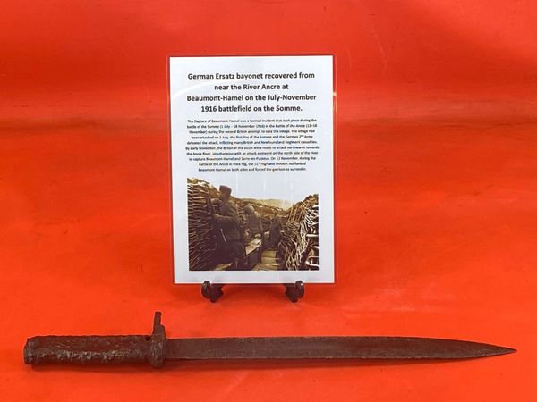 German Ersatz Bayonet lovely relic condition recovered from near the River Ancre at Beaumont-Hamel on the July-November 1916 battlefield on the Somme.