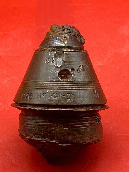 Rare British high explosive shell fuse a number 9 101 fuse dated February 1917 nice condition battlefield find recovered from the Dernancourt area the March 1918 battle on the Somme