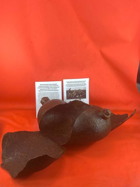 Very rare blown apart and fired complete British livens mortar bomb nice clean relic it was recovered recovered from old German trench line in the village of Flers on the Somme battlefield,Flers was the first village captured using tanks in September 1916