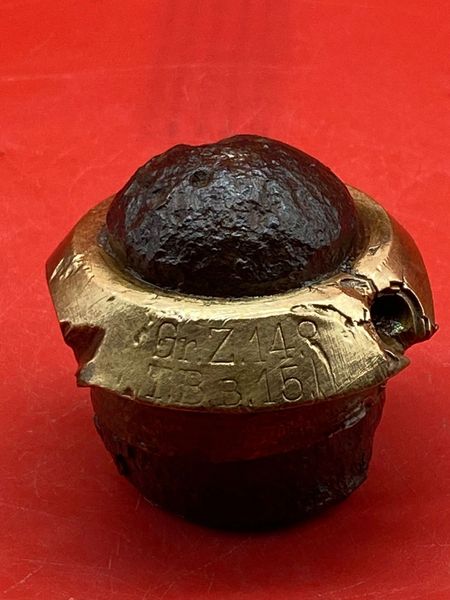 German GrZ 14 Artillery shell fuse 1914 modification for high explosive shell 45 mm percussion fuze-detonator without delay dated 1915 recovered in 2012 from the British front line area at Maricourt on the June-July 1916 Somme battlefield