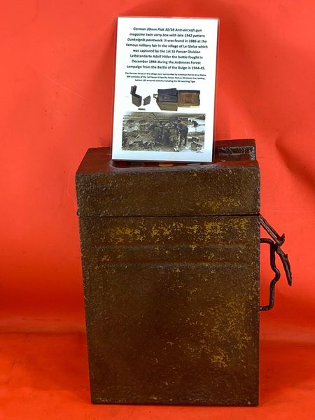 Rare nice condition German 20mm Flak 30/38 Anti-Aircraft gun magazine twin carry box with rare 1942 pattern original Dunkelgelb[sand] paintwork bought in 1986 at the famous military fair in the village of Le Gleize, the battle in December 1944