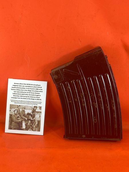 Perfect condition not relic German 20mm Flak 30/38 Anti-Aircraft gun magazine later war make totally complete with all original black colour,waffen stamped bought in 1986 at the famous military fair in the village of Le Gleize, the battle in December 1944