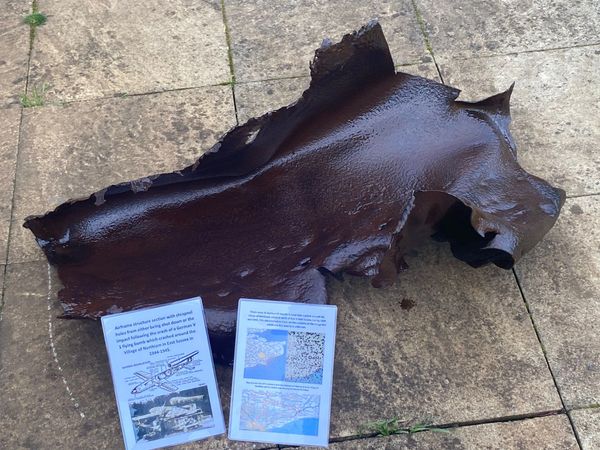 Very rare massive airframe structure which has been impact hole damaged either being shot down or on impact following the crash of a German V 1 flying bomb which crashed around the Village of Northiam in East Sussex in 1944-1945.