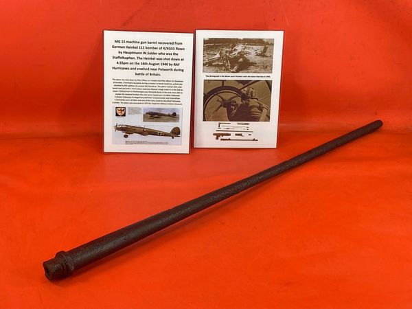 Ultra rare MG15 machine gun air cooled barrel,lovely condition relic from one of the mg15 guns on German Heinkel 111 bomber shot down and crashed near petworth on the 16th August 1940 during the battle of the Britain