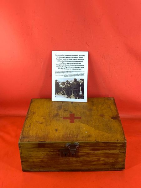 German civilian made small medical box re used by the Wehrmacht it was found in the village of Bras which on the 13th January 1945 the Americans were fighting against the last German soldiers occupying it in the Battle of the Bulge 1944-1945.