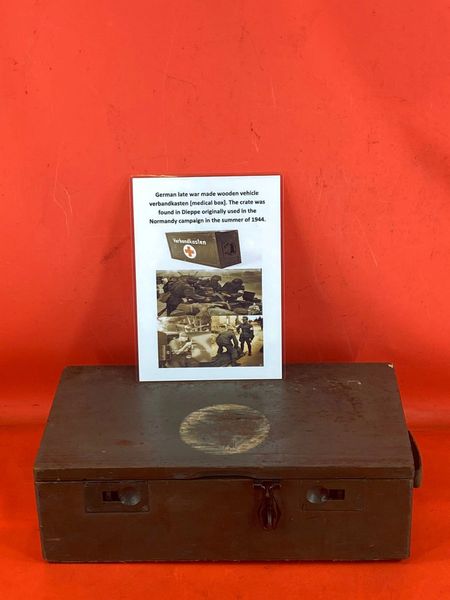 German late war wooden made vehicle verbandkasten [medical box] with original green paintwork and red cross markings found in Dieppe originally used in the Normandy campaign in the summer of 1944