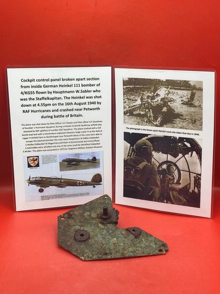 Rare to find cockpit control panel broken apart section from inside German Heinkel 111 bomber shot down and crashed near petworth on the 16th August 1940 during the battle of the Britain