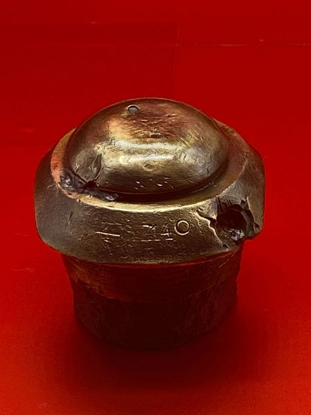 fantastic condition German GrZ 14 Artillery shell fuse 1914 modification 45 mm percussion fuse-detonator without delay dated 1915 used on high explosive shells, incendiary shells and gas shells recovered on the Ypres Battlefield of 1914-1918 in Belgium