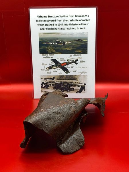 Steel airframe structure section in solid relic condition rusty but well cleaned from German V1 rocket which crashed in 1944 in to Orlestone Forest near Shadoxhurst in kent