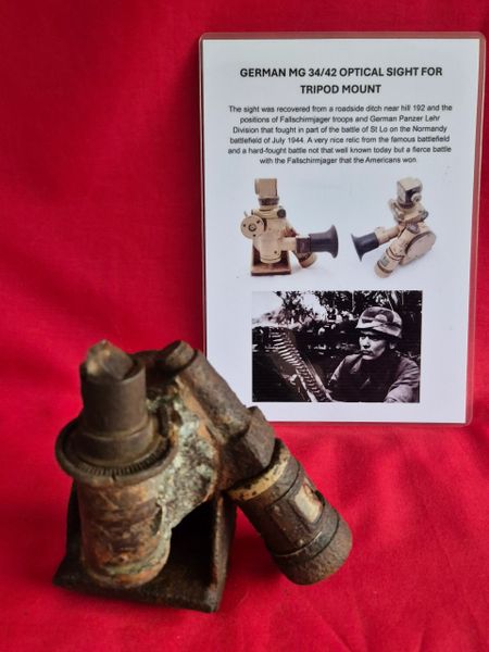 MG34 / 42 optical sight that was recovered from a roadside ditch near hill 192 and the positions of Fallschirmjager troops & Panzer Lehr Division that fought in the battle of St.Lo on the Normandy battlefield of July 1944.