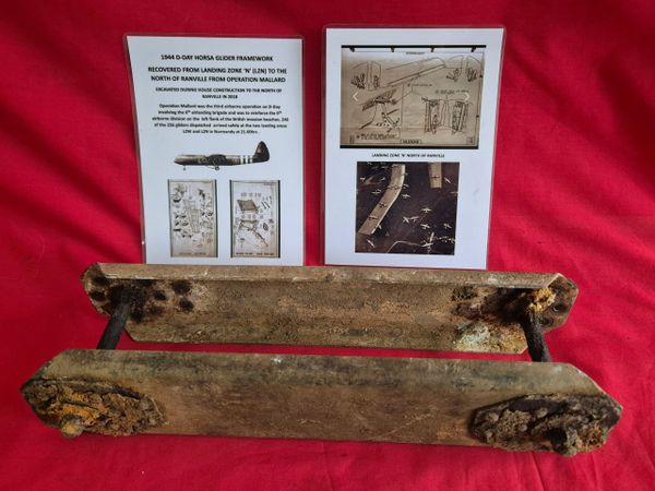 1944 D-Day Horsa glider framework recovered from landing zone 'N' (LZN) to the north of Ranville, from operation Mallard during house construction in 2018.