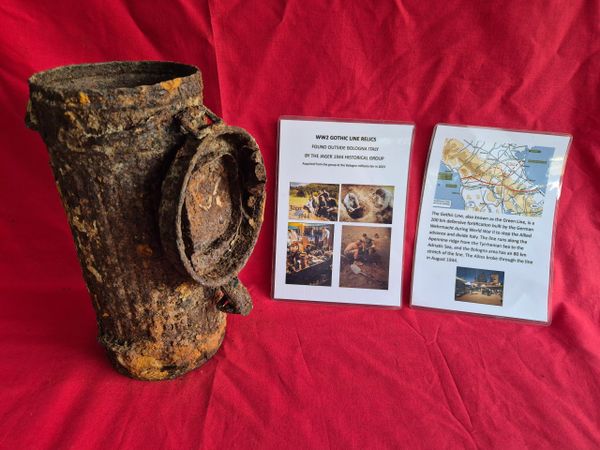 German gas mask tin with remains of mask found outside Bologna Italy by the Jager 1944 relic hunter group