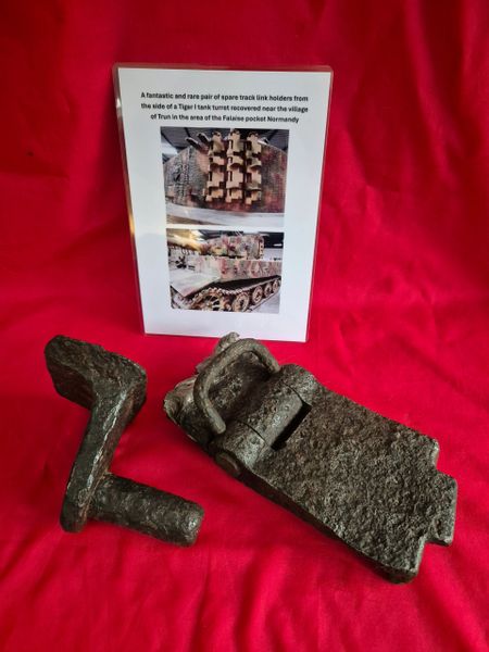 A fantastic and rare pair of spare track link holders from the side of a Tiger I tank turret recovered near the village of Trun in the area of the Falaise pocket Normandy