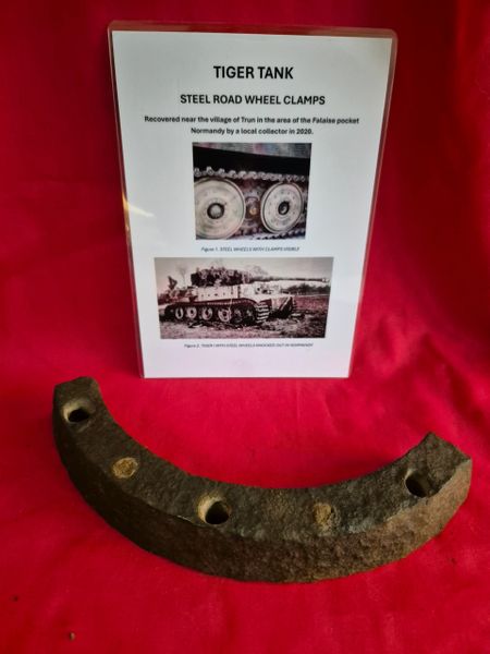 Steel road wheel clamp from a Tiger I tank recovered near the village of Trun in the area of the Falaise pocket Normandy