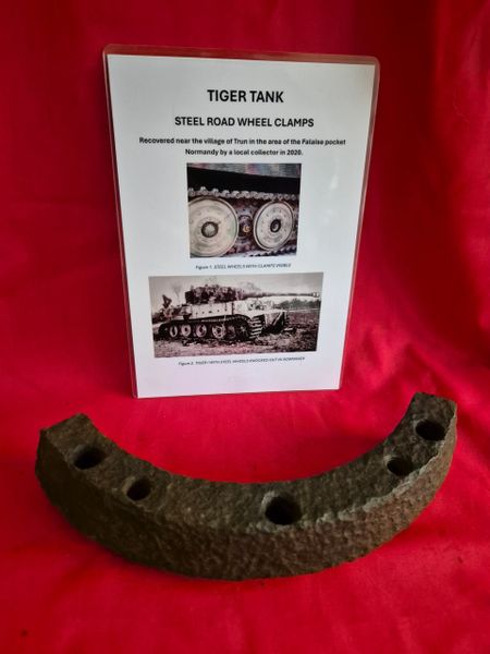 Steel road wheel clamp from a Tiger I tank. recovered near the village of Trun in the area of the Falaise pocket Normandy.