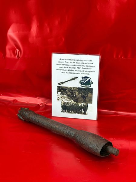 Very rare American 60mm training anti-tank rocket fired by M6 bazooka anti-tank launcher nice solid relic condition recovered from Easy Company and the American 101st Parachute Division pre-D-Day invasion training site near Marlborough in Wiltshire.