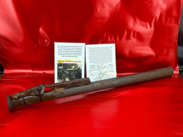 Lovely condition near complete German Panzerfaust anti-tank rocket launcher tube used during the German counter offensive at Carentan,recovered at La Mare des Pierres the battlefield of the Bloody Gulch,Carentan,13th June 1944,Normandy