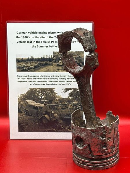 German vehicle engine piston near complete relic recovered from a field near Trun a pit dug by the allies where lots of German equipment buried after the battle in the Falaise Pocket, Normandy in France 1944