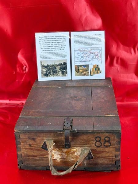 German ammunition wooden crate for 7.62mm bullets it held 1000 rounds of ammunition dated 1941,nice condition used by the 14th Panzer Division recovered near the town of Kalach in the area they captured in the battle of July-August 1942,Stalingrad front