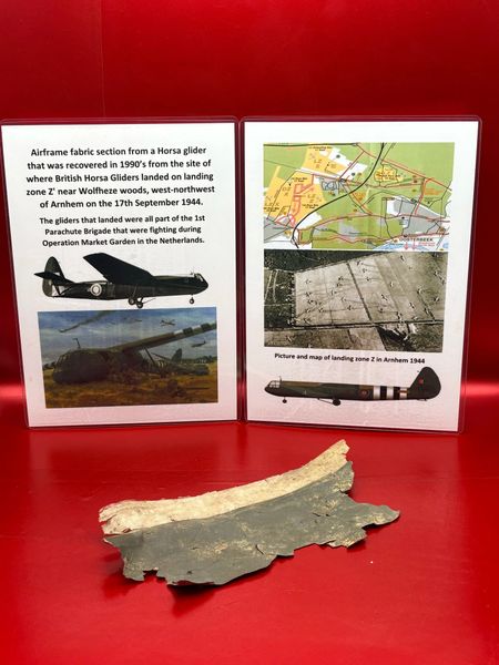 Rare green airframe fabric section recovered in 1990’s from the site of where British Horsa Gliders landed in landing zone Z' near Wolfheze woods near Arnhem, 17th September 1944,gliders of the 1st Parachute Brigade landed in Operation Market Garden