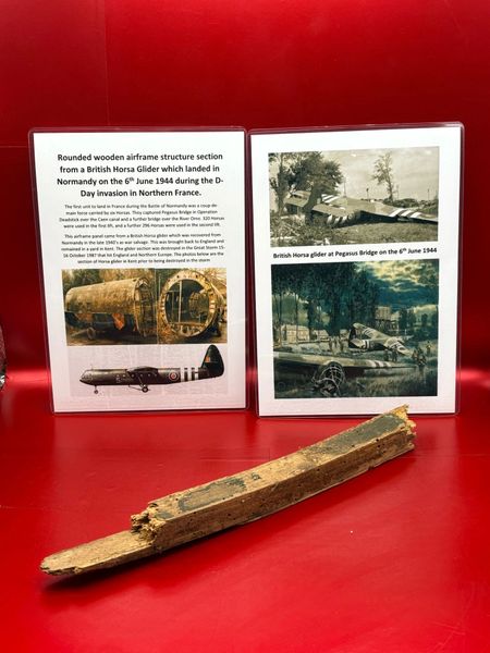 Totally rare rounded wooden structure section with original green paintwork fantastic condition for wood from British Horsa Glider landed on the 6th June 1944 during the D-Day landings in Normandy