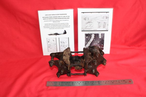 1944 D-Day Horsa glider framework recovered from landing zone 'N' (LZN) to north of Ranville from operation Mallard during house construction, 2018.