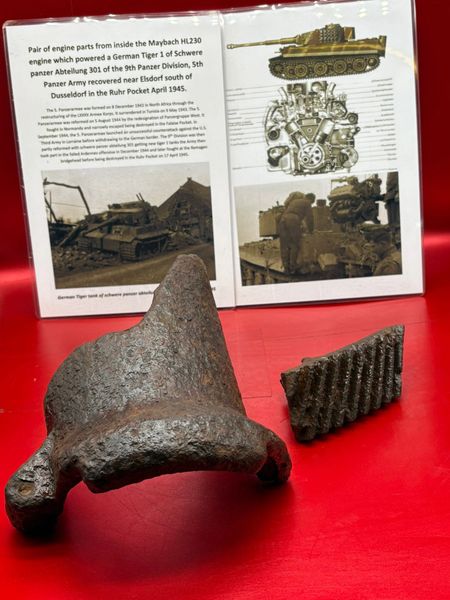 Pair of internal parts from inside Maybach HL230 engine on German Tiger 1 Tank from a tank of Schwere Panzer Abteilung 301,9th Panzer Division recovered near Elsdorf,Ruhr Pocket April 1945
