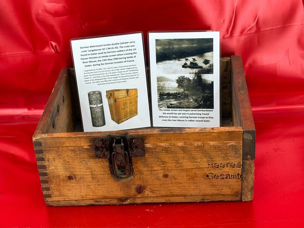 German Wehrmacht Smoke double Cylinder carry crate 'Langekerzer 42' ( Nb.KL 42) with some markings,label remains found in Sedan used as smoke screen when crossing the River Meuse in May 1940 during battle of Sedan,German invasion of France.