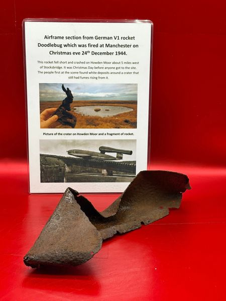Very rare metal airframe structure section that is rusty but solid from German V1 rocket Doodlebug which was fired at Manchester on Christmas eve 24th December 1944.