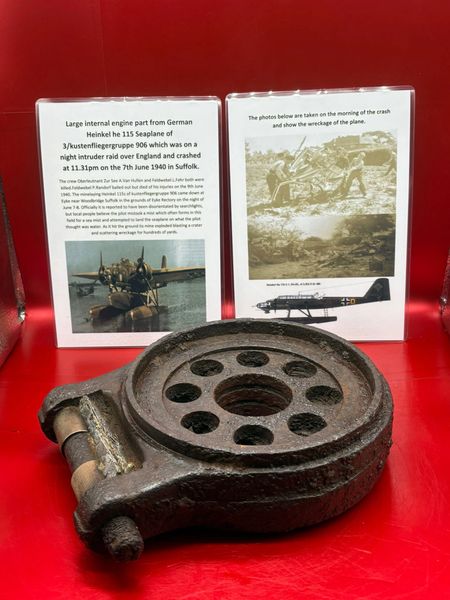 Large heavy internal engine part with brass fitting and very well cleaned from German Heinkel he 115 Seaplane of 3/kustenfliegergruppe 906 crashed at 11.31pm on the 7th June 1940 in Suffolk