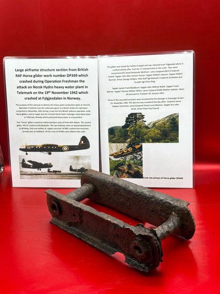 Large airframe structure section from British RAF Horsa glider work number DP349 which crashed during Operation Freshman the attack on Norsk Hydro heavy water plant in Telemark on the 19th November 1942 which crashed at Fylgjesdalen in Norway.