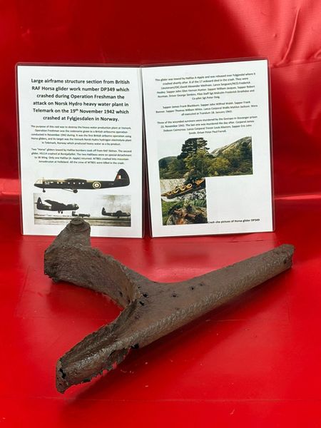 Large airframe structure section from British RAF Horsa glider work number DP349 which crashed during Operation Freshman the attack on Norsk Hydro heavy water plant in Telemark on the 19th November 1942 which crashed at Fylgjesdalen in Norway.