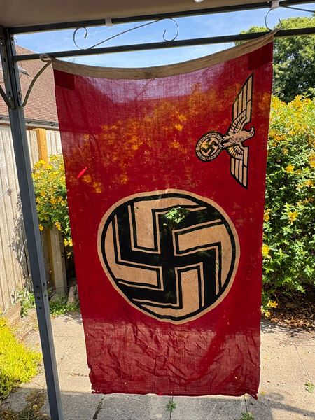 Nice condition very rare German Reich service flag which was taken as a souvenir by a British soldier of the 8th Army taken from a building in Hamburg from the battle against the 1st parachute army, the battle of April - May 1945