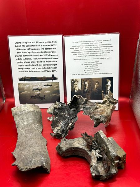 Large engine case sections+ airframe section,nice clean parts from British RAF Lancaster number HK552,115 Squadron,shot down by a German night fighter and crashed at Montchauvet on a D-Day raid on transportation links over Paris on the 8th June 1944.
