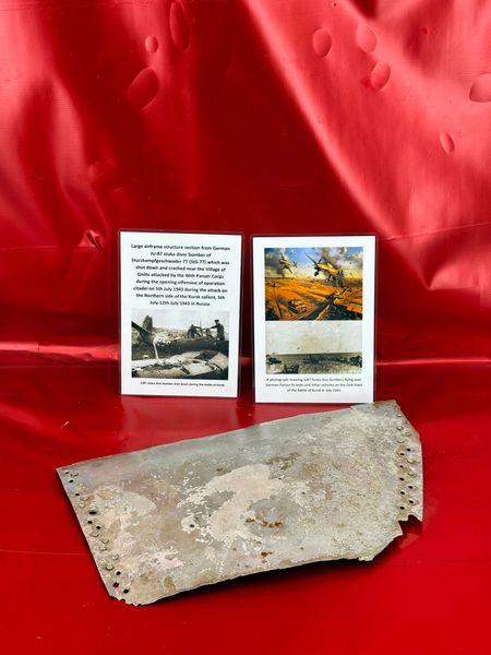 Large airframe structure panel from German JU-87 stuka diver bomber of (StG 77) which was shot down and crashed near the Village of Gnilts during the opening offensive of operation citadel on 5th July 1943 during the attack on the Kursk salient