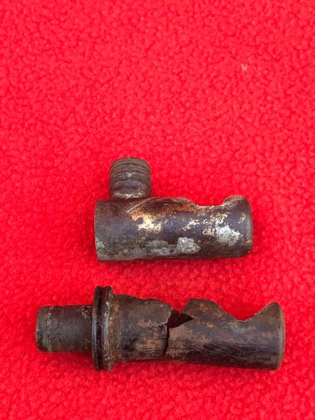 British soldiers small box respirator gas mask pipework connectors recovered in the area that was Guillemont Station on the July-August 1916 battlefield on the famous Somme battlefield of 1916