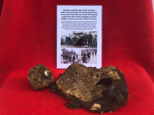 Very rare German soldiers gas mask remains from POW dumped then recovered from the sea off the Normandy coast from the D-Day landings on the 6th June and June -July 1944 battles,recovered by Royal Navy Diver in the 1970-1980s