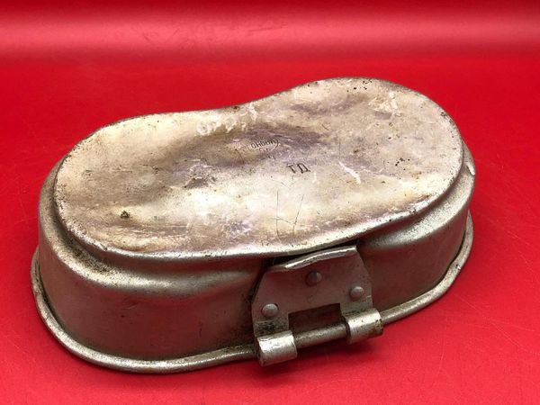 Russian soldiers M36 aluminium mess tin lid maker marked and dated 1936 with the initials JA recovered in the Demyansk Pocket near Leningrad in Russia 1941-1942