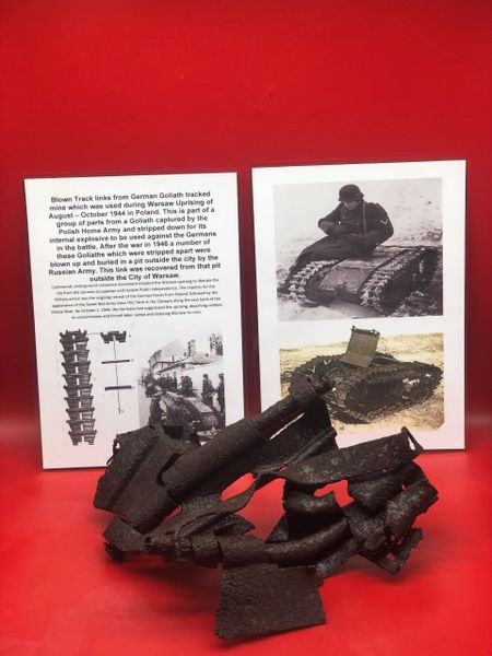 Blown set of 3 track link remains nice solid relic from German Goliath tracked mine which was used during Warsaw Uprising of August – October 1944 recovered from Russian dump site pit outside Warsaw in Poland