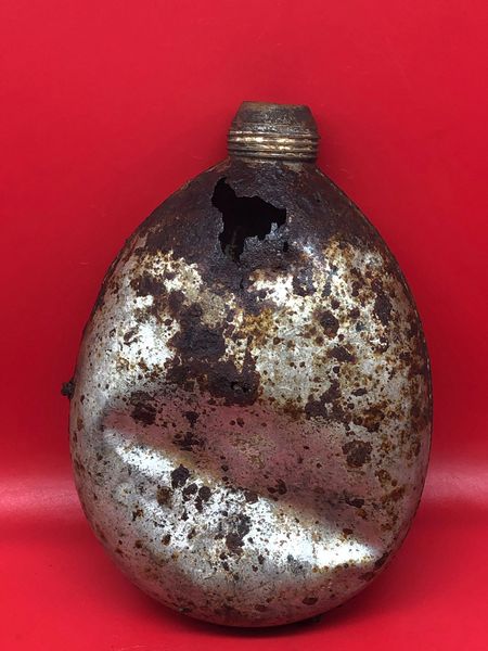 German soldiers rare 1907 pattern water bottle aluminium colour nice relic recovered 2014 from pit of buried equipment near the village of Gueudecourt defended by the 2nd Royal Bavarian Division during the battles of September 1916 on the Somme